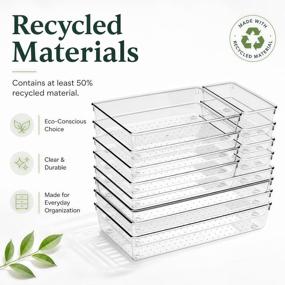 12 Pack Large Drawer Organizer Bins - Clear Plastic Bathroom Drawer Organizer...