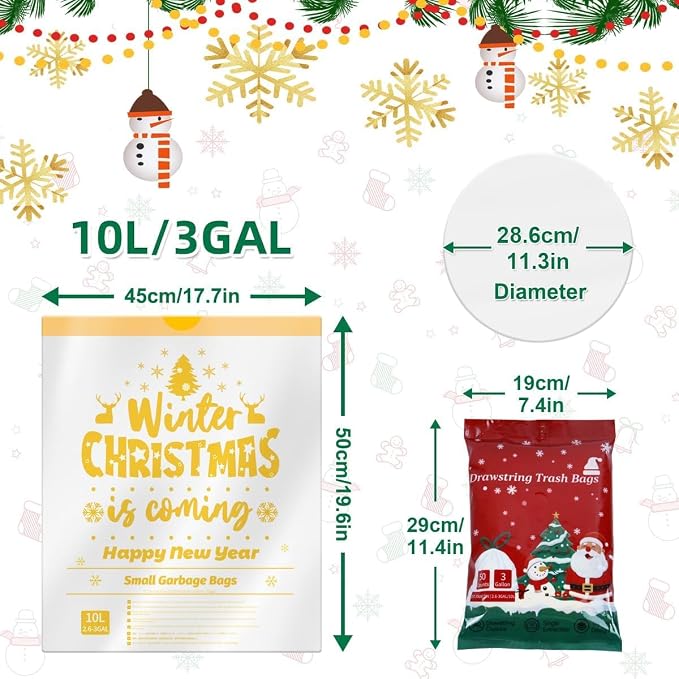 XUXRUS Small Christmas Trash Bags, 3 Gallon Christmas Garbage Bags 50 Count - Image 6