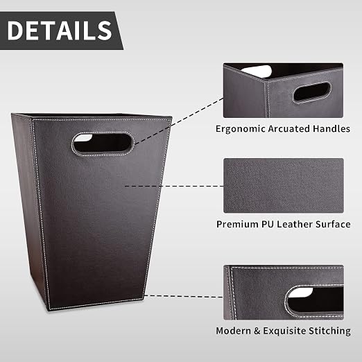 Leather Trash Can Bathroom Wastebasket, 16L/4.2 Gallon Office Garbage Can - Image 3