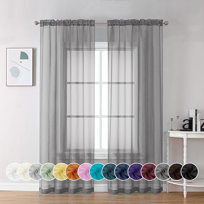Chyhomenyc Sheer Grey Curtains 84 inches Long 2 Panels Set, Lightweight Solid by Chyhomenyc