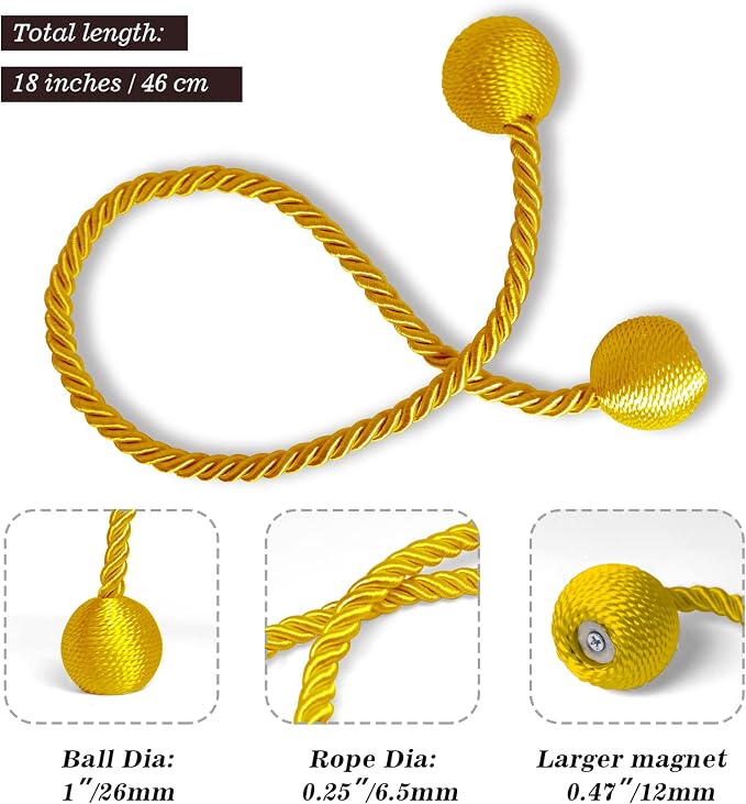 Hion Magnetic Curtain Tiebacks Golden 4 Pack, Curtain Tiebacks Buckles - Image 2