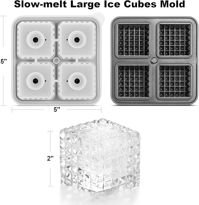 Nax Caki 3D Square Ice Cube Tray, Large Square Silicone Fun Shapes Whiskey Ice - Image 4