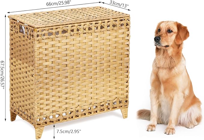 Laundry Hamper with 3 Removable Liner Bags; 132L Handwoven Rattan Laundry - Image 7