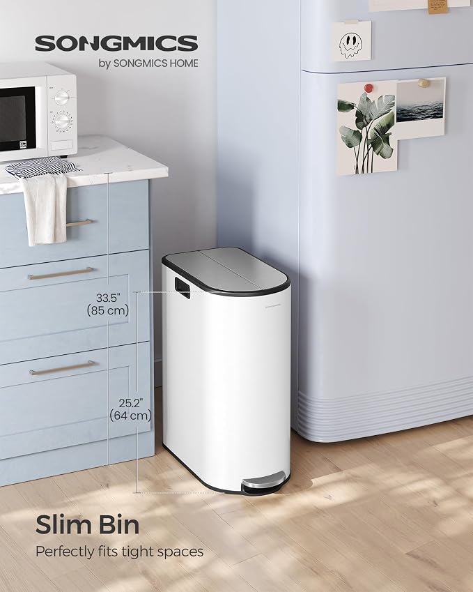 SONGMICS 13-Gallon Dual Kitchen Trash Can, 5.3 and 8 Gallon Compartments - Image 2