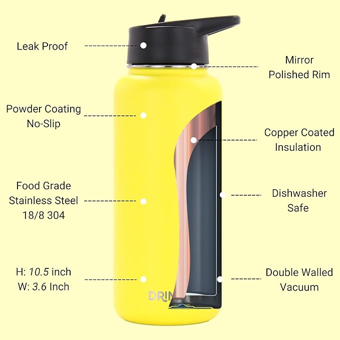 DRINCO Stainless Steel Water Bottle Spout Lid Vacuum Insulated Double Wall - Image 5
