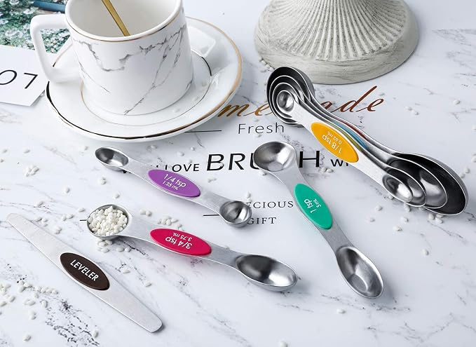 Magnetic Measuring Spoons Set of 8 Stainless Steel Dual Sided Stackable - Image 9