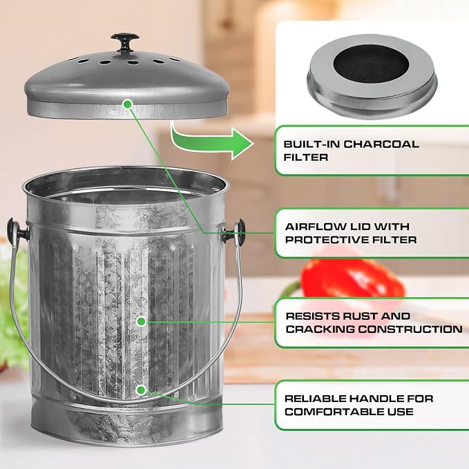 Plexon Countertop Compost Bin Kitchen Indoor, - Image 4