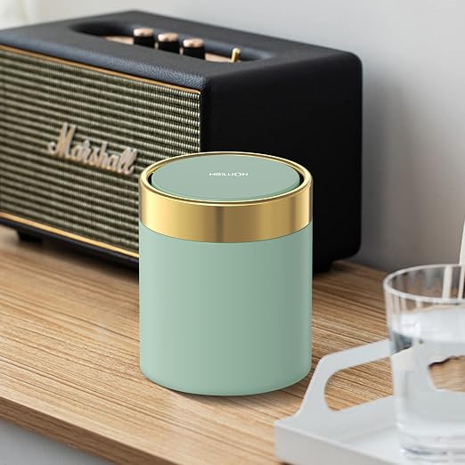 Mini Trash Can with Lid, Desktop Small Trash Can Recycling Bin Cute Metal - Image 4