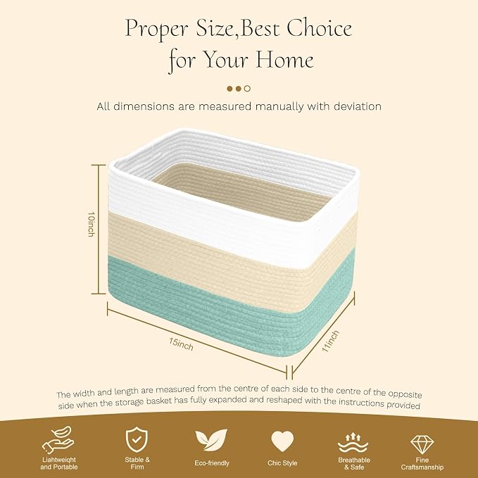 Hopegiver Woven Storage Baskets 15x11x10 Inch, 3 Pack Collapsible Cube Storage - Image 8