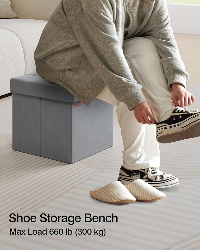 Folding Storage Ottoman, Velvet Storage Bench, - Image 3