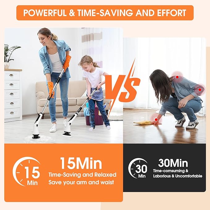 Electric Spin Scrubber, Cordless Cleaning Brush, 8 Brush Heads & 2 Speeds - Image 6