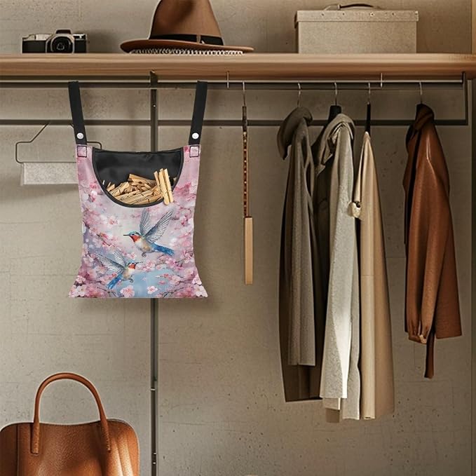 2 Pcs Pin Bag, Hummingbird Print Clothes Pin Hanging Bag Clothespin Storage - Image 5