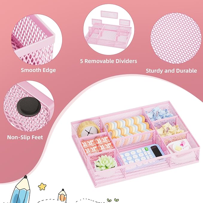 Marbrasse 2 Pack Desk Drawer Organizer, Mesh Drawer Organizer Tray - Image 6
