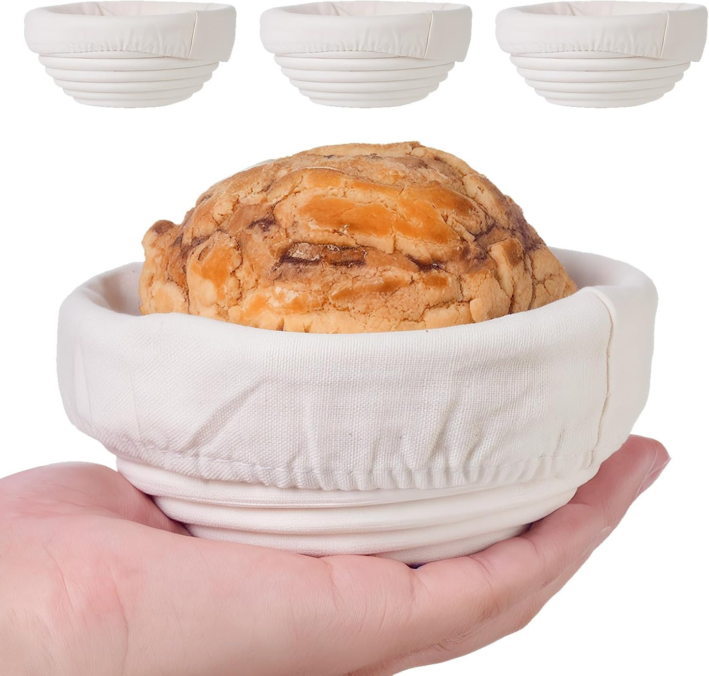FrutPunch 5In 4 Pack Mini Banneton Bread Proofing Basket, with Cloth Lining | Mini Banneton Basket Proofing Baskets for Sourdough Bread Baking, Traditional Sourdough Bread Basket, Home Baking Tools, Gfit