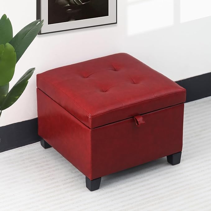 Adeco Faux Leather Storage Ottoman - Image 4
