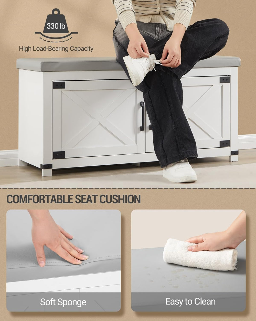 Hzuaneri 39.4" Shoe Storage Bench, with Soft Padded Seat Cushion & D...