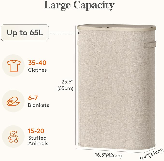 Lifewit 65L Slim Laundry Basket - Image 3