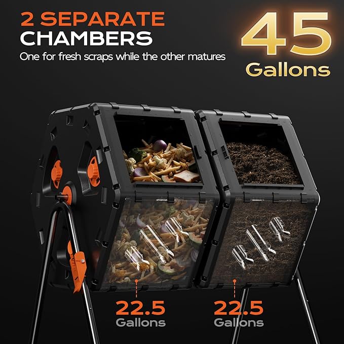 Compost Bin Outdoor 45 Gallon/170L, Fast Assemble Compost Tumbler, 360°Rotating - Image 2