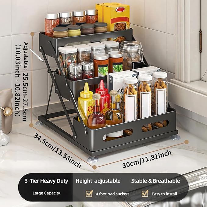 Bokelai Spice Rack 3 Tier Foldable Seasoning Organizer Jars Storage Holder Step - Image 6