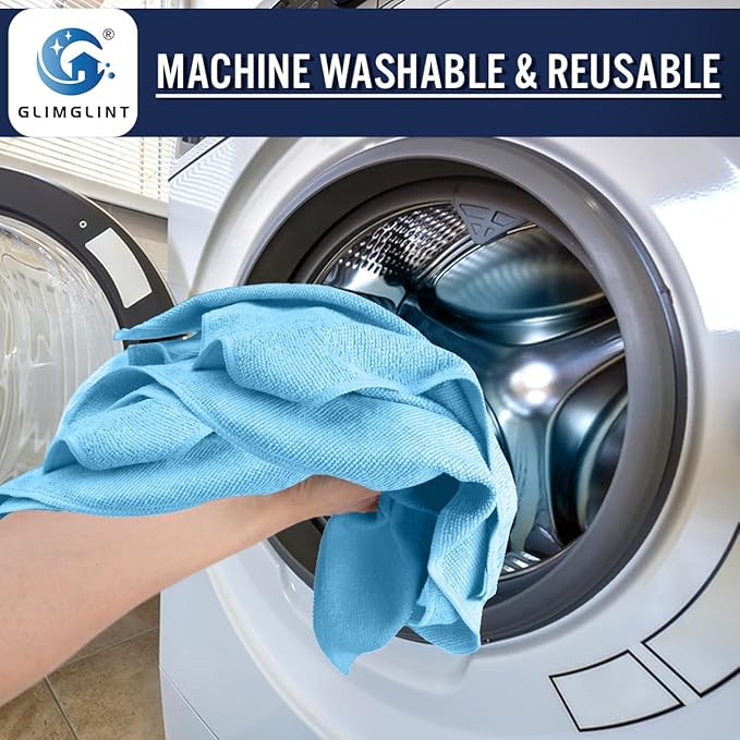 GLIMGLINT Blue Microfiber Cleaning Cloth, 12 Pack Cleaning Towels - Image 6
