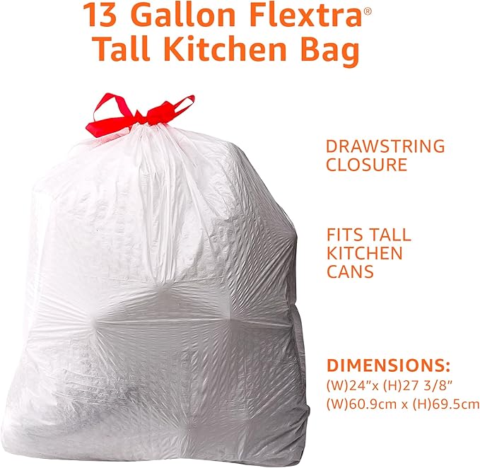 Amazon Basics 13 Gallon Flextra Strength Tall Kitchen Drawstring Trash Bags - Image 3