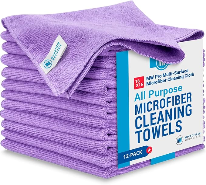 MW Pro Microfiber Cleaning Cloth | Purple | 12 Pack | 16” x 16” | All Purpose by MicrofiberWholesale