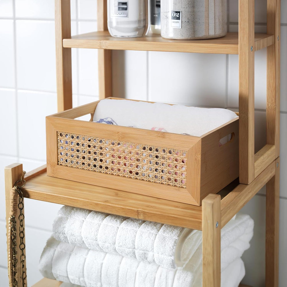 Rattan Wooden Box Set of 4 Handmade Decorative Storage Basket with Handles