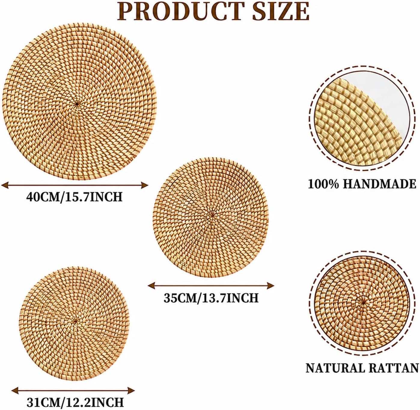 Laquedecraft Baskets Wall Decor Set of 3, Natural Handwoven Wicker | Easy to Hang, Create Your Own Gallery Wall, Perfect for Living Rooms, Bedrooms & Entryways