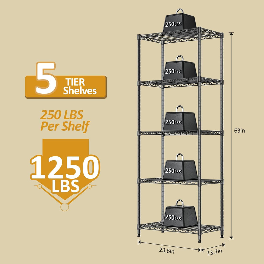 IZEUK 5-Tier Wire Shelving Unit, 24” Pantry Shelves Metal Storage Rack