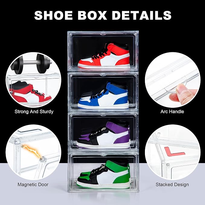 NYZE 12 Pack Acrylic Shoe Boxes Side Open, Shoe Storage Organizer - Image 3