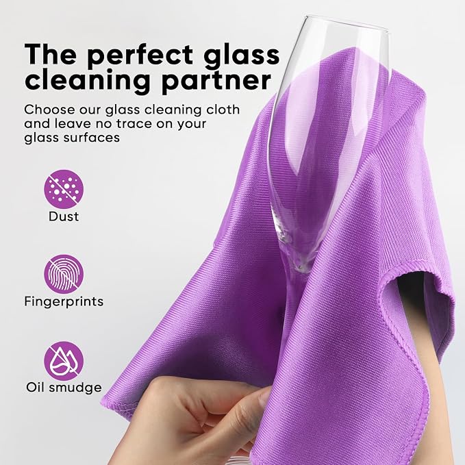 HOMEXCEL Microfiber Glass Cleaning Cloths 6 PK, Lint Free Streak Free, Reusable - Image 3