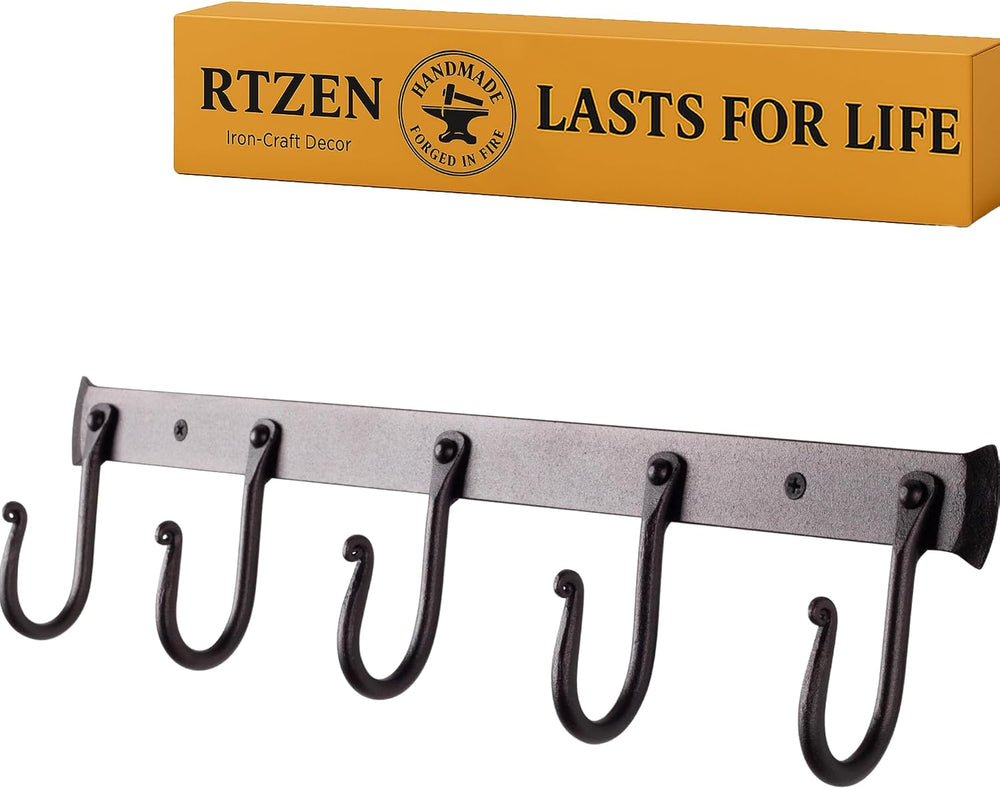 RTZEN Classic Farmhouse Wall Mount Multi-Use Wrought Iron Hook Set (5 Pack)