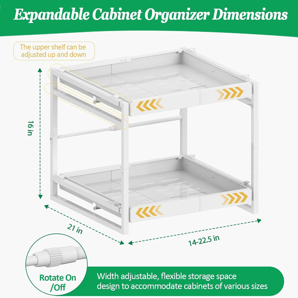 REALINN 2 Tier Pull Out Cabinet Organizer, 21 inch Depth Slide Out Shelves