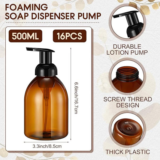 Uiifan 16 Pcs 17 oz Amber Foaming Soap Dispenser Refillable Foam Pump Bottle - Image 2