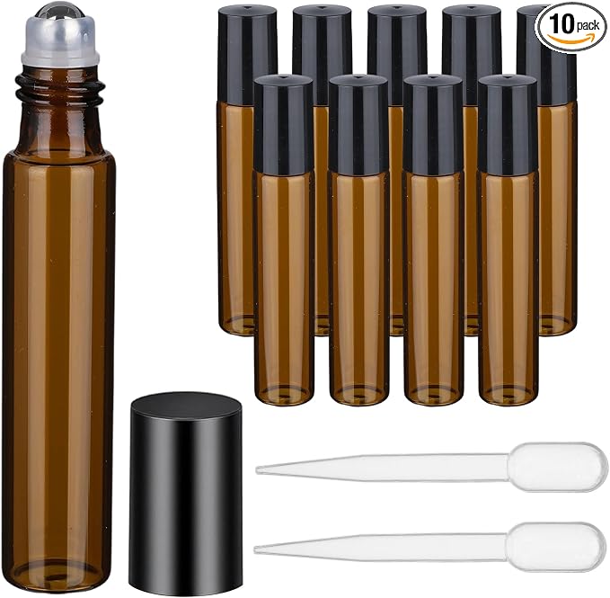 10pcs Amber Essential Oil Roller Bottles, 10ml Roller Bottles by Unknown