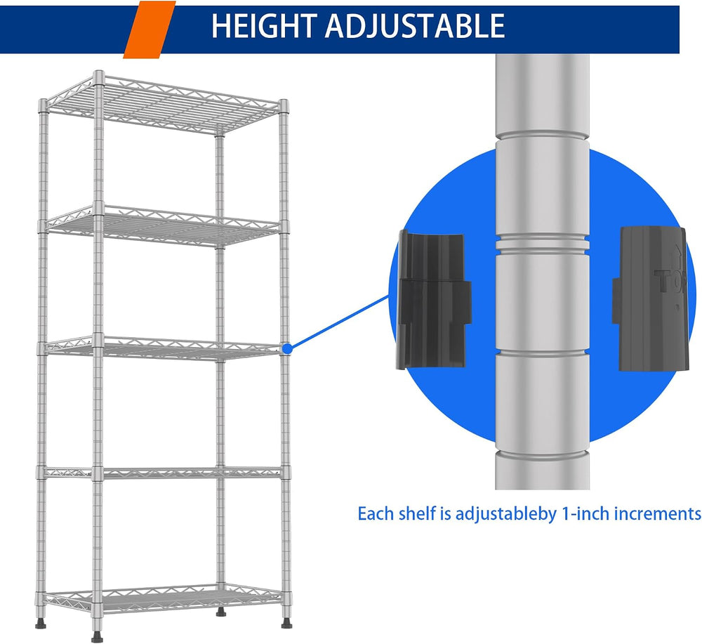 REGILLER 5-Wire Shelving Metal Storage Rack Adjustable Shelves,Standing Stora...