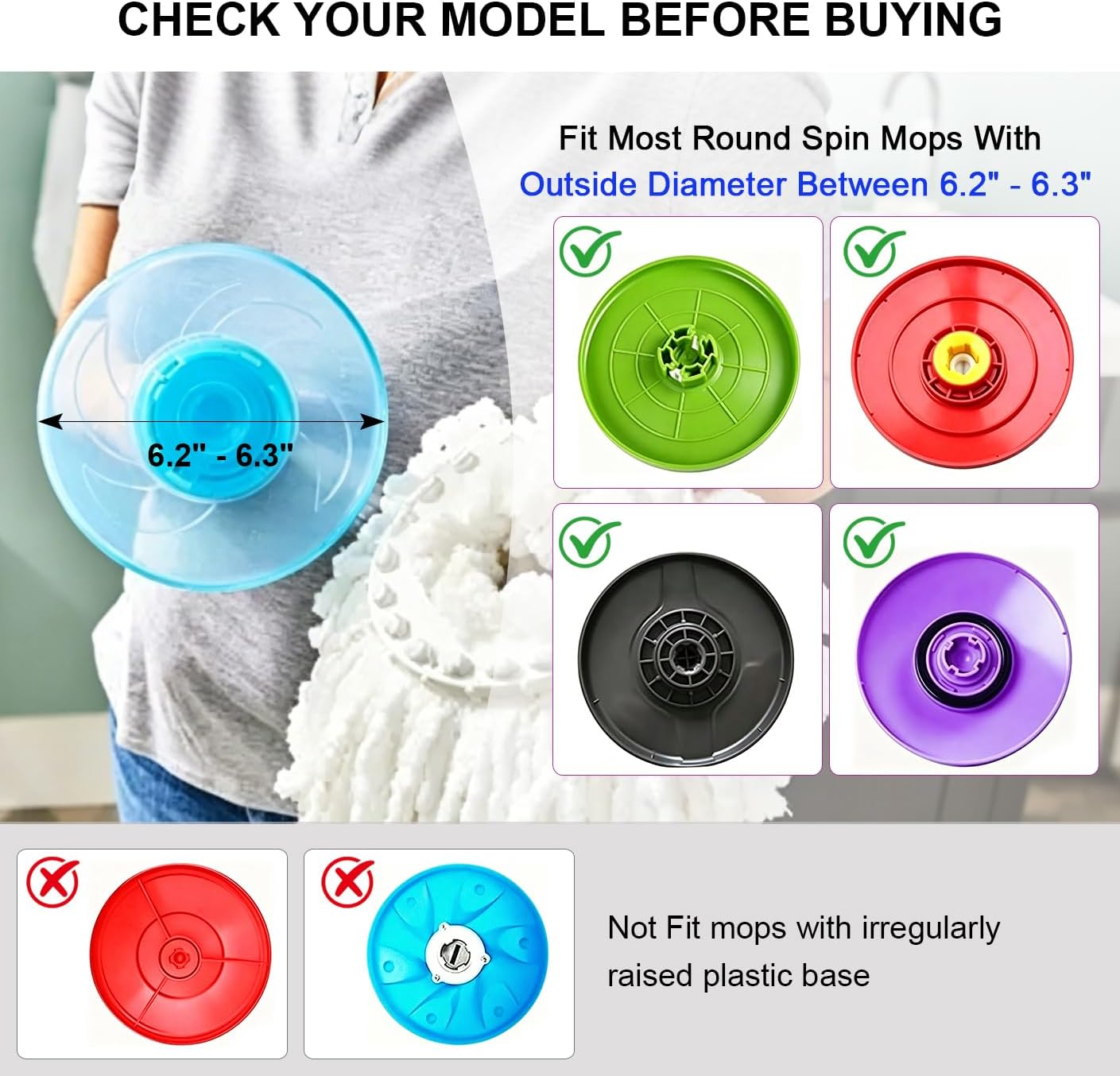 Spin Mop Replacement Heads, 6.3 Inch Microfiber Mop Refills Compatible with Hurricane, Mopnado, Simpli Magic and Other 360° Spin Mop Systems, Round Standard Universal Mop Pads (White) - 3 Pack