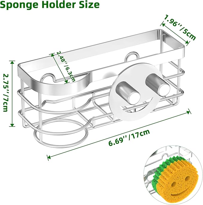 Cisily Smiley Sponge Holder for Kitchen Sink Caddy, Stainless Steel Movable - Image 2
