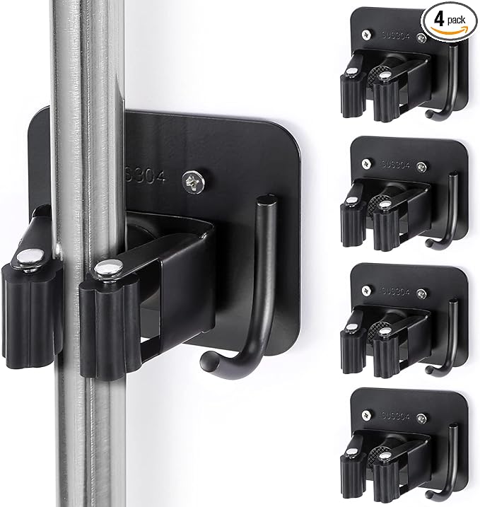 Stainless Steel Broom Holder, Heavy Duty, Rust Resistant, 4 Gripper Positions by Unknown