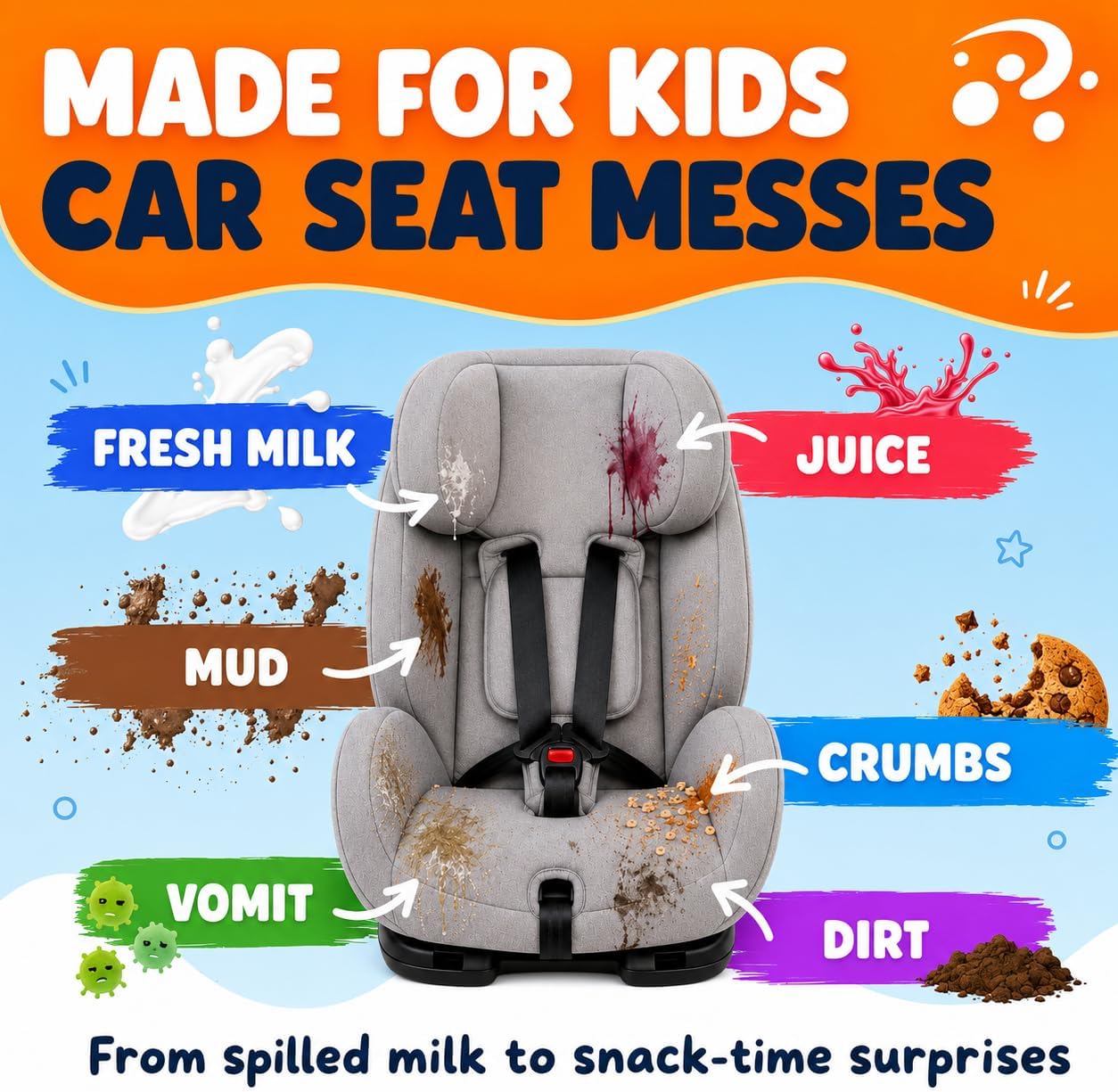 Oh Yuk Kids Car Seat Cleaner Spray, Probiotic Stain & Odor Remover for Kids Car Seats, Strollers & Fabric, Cleans Food, Milk & Juice Spills, Plant-Based Formula, 27 fl oz (Watermelon Splash)