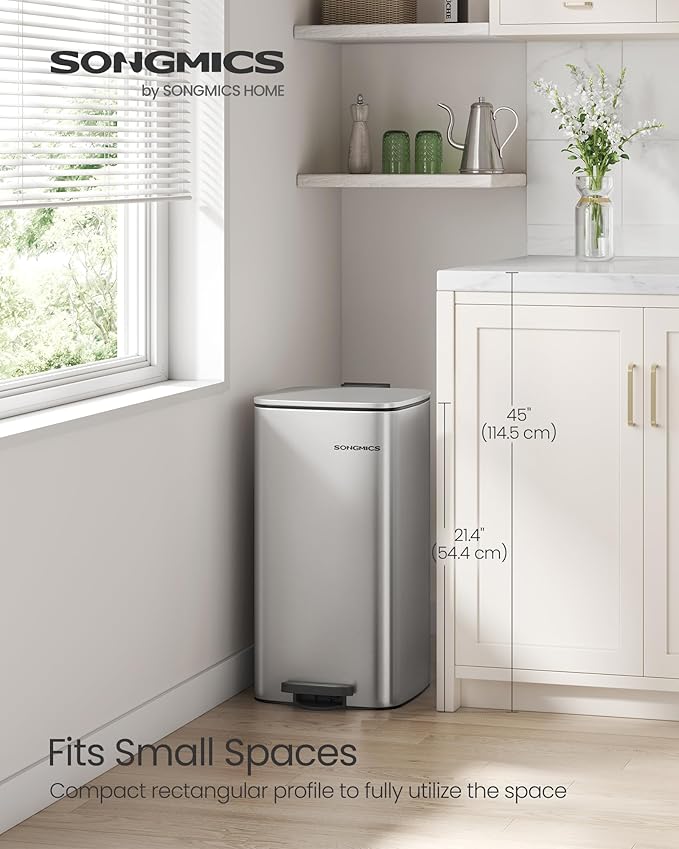 SONGMICS Kitchen Trash Can, 8-Gallon Trash Bin, Stainless Steel Garbage Can - Image 2