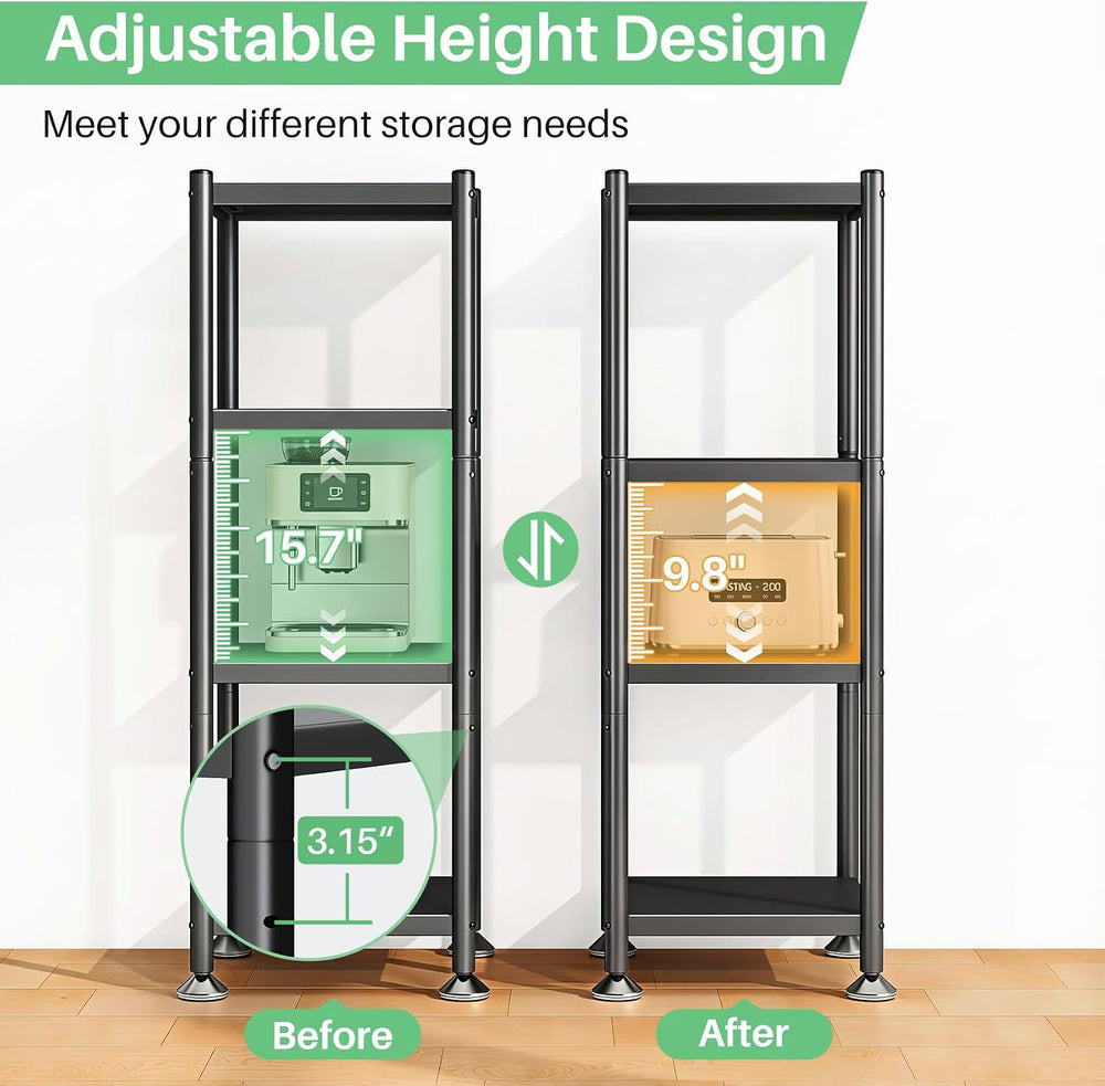 PXRACK Storage Shelves with Rolling Wheels, Adjustable 4 Tier Metal Shelving ...