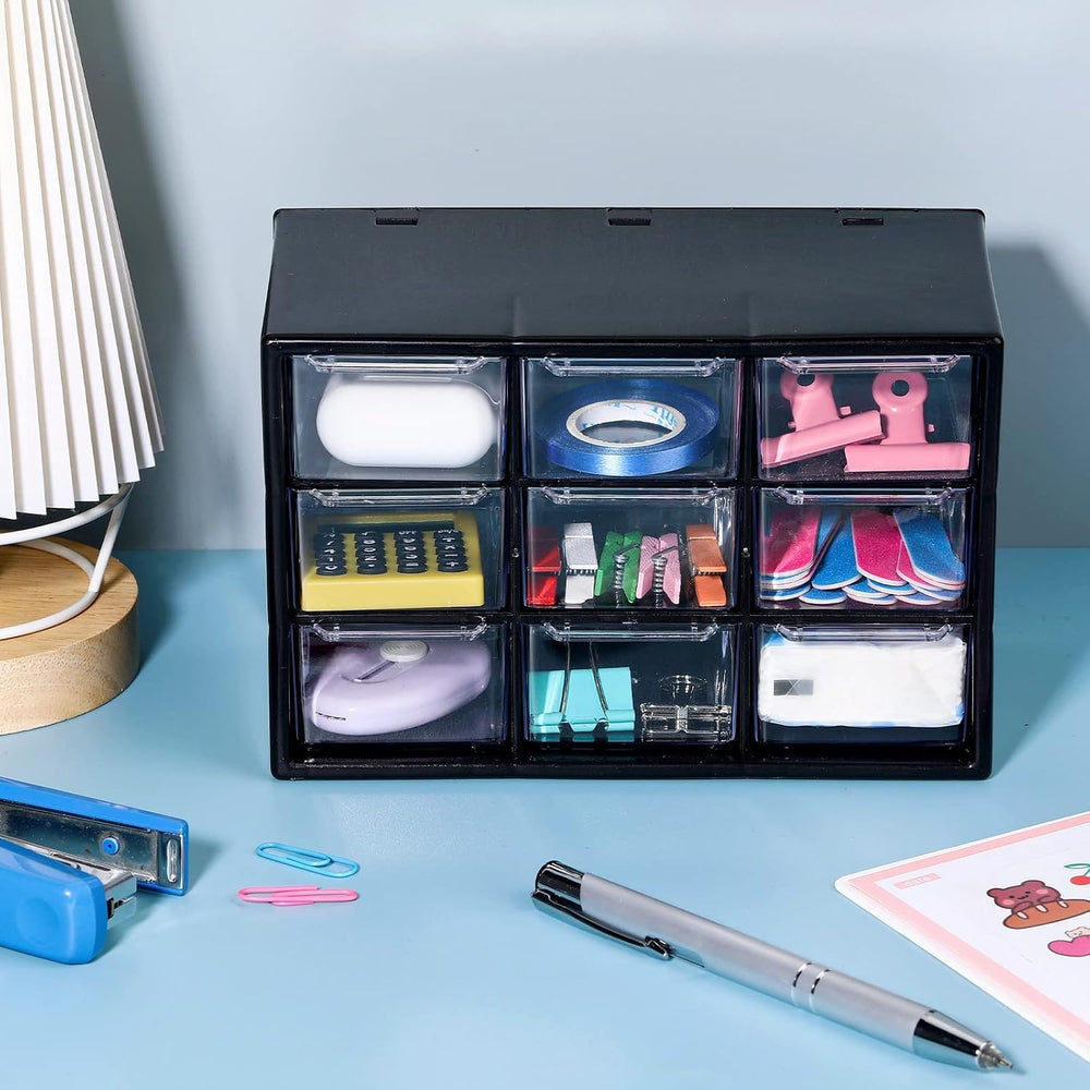 Rtteri 9 Pieces Mini Drawer Organizer Plastic Desktop Storage Box, Black