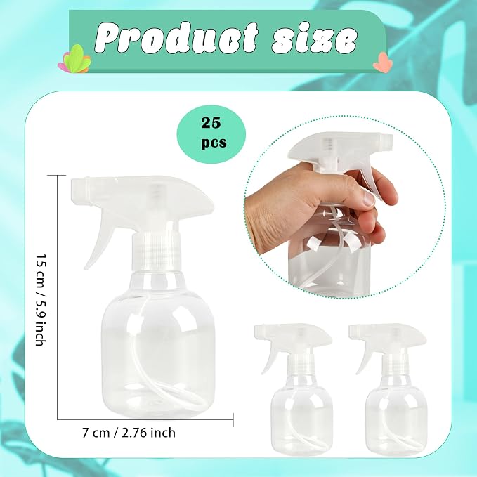 25 Pcs Plastic Spray Bottles 8 oz Empty Clear Refillable Spray Bottles - Image 2