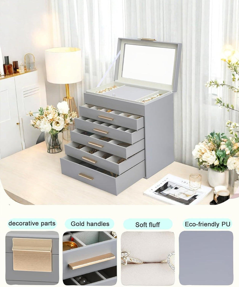 BOOVO Jewelry Boxes for Women, White and Black 6 Layer Large Jewelry Box for ...