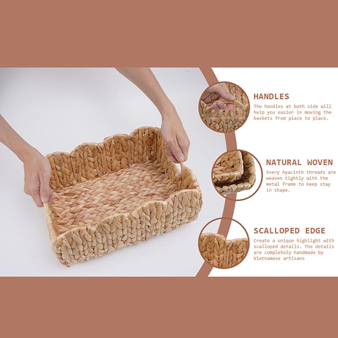 Set of 2 Scalloped Edge Wicker Storage Basket - Image 6