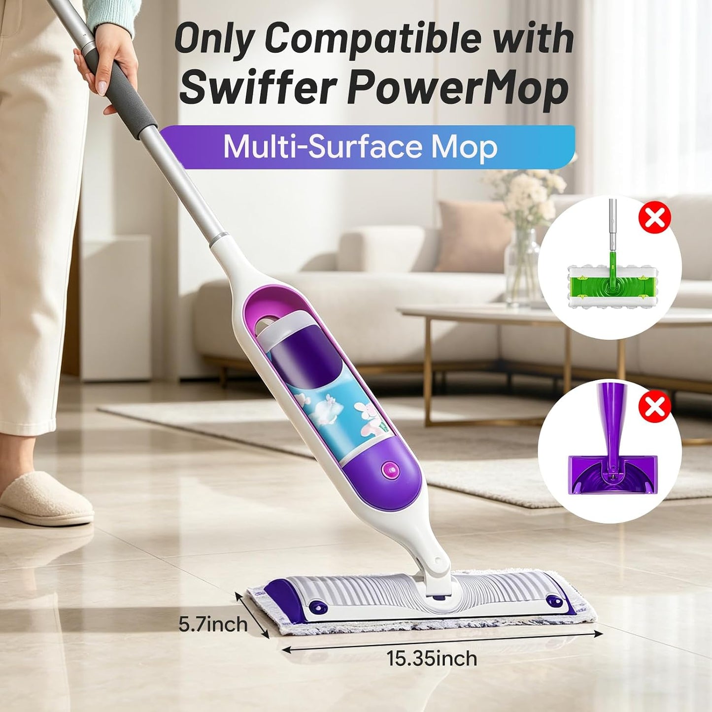 12 Pack Disposable Power Mop Pads Refills Compatible with Swiffer Power Mop, Super Absorbent 12-Layer Thickened Multi-Surface Replacement Mopping Refills Pads for Floor Surface Cleaning (blue, 12 pcs)