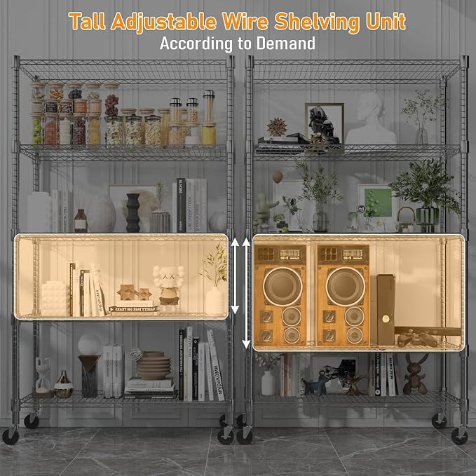Himimi 72" H Storage Shelves 4 Tier Metal Shelving Adjustable Wire Shelf - Image 9