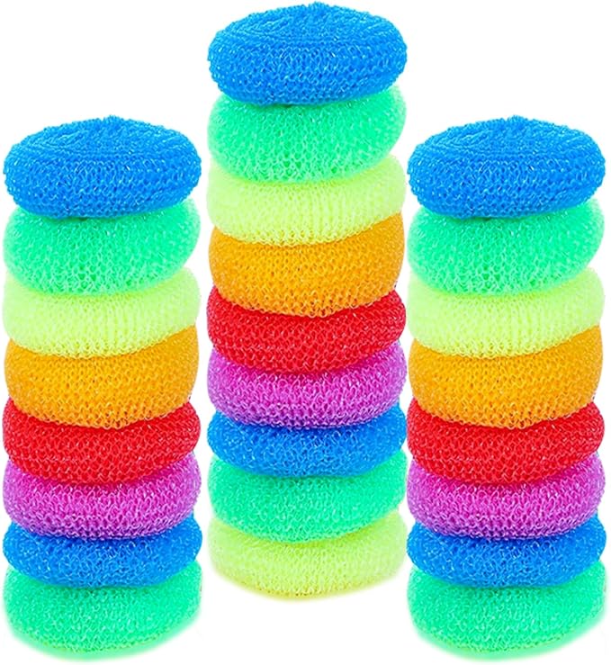 25 Pcs Plastic Dish Scrubbers, Reusable Non-Scratch Nylon Scouring Pads Bulk by SeewtLice