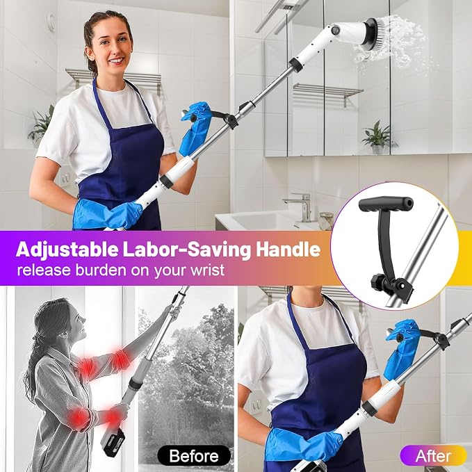 6000mAh Battery Electric Spin Scrubber 5inch Large Brush, Zordin Best Power - Image 6